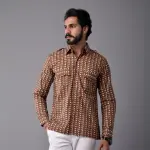 Men's Sanganeri Walnut Brown Hunting Styled Printed Shirt | Artistic Outdoor Wear